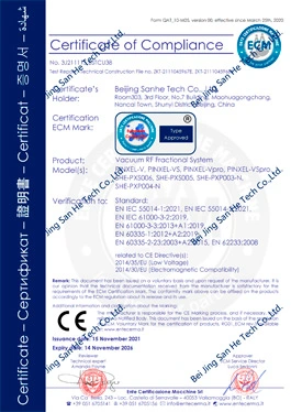 vacuum rf fractional system certificate of compliance